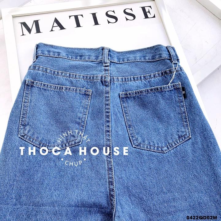 Quần jeans nữ baggy lai nấp lưng xanh đậm, nhạt THOCA HOUSE có size, thoải mái mặc đi làm, đi học cực xinh