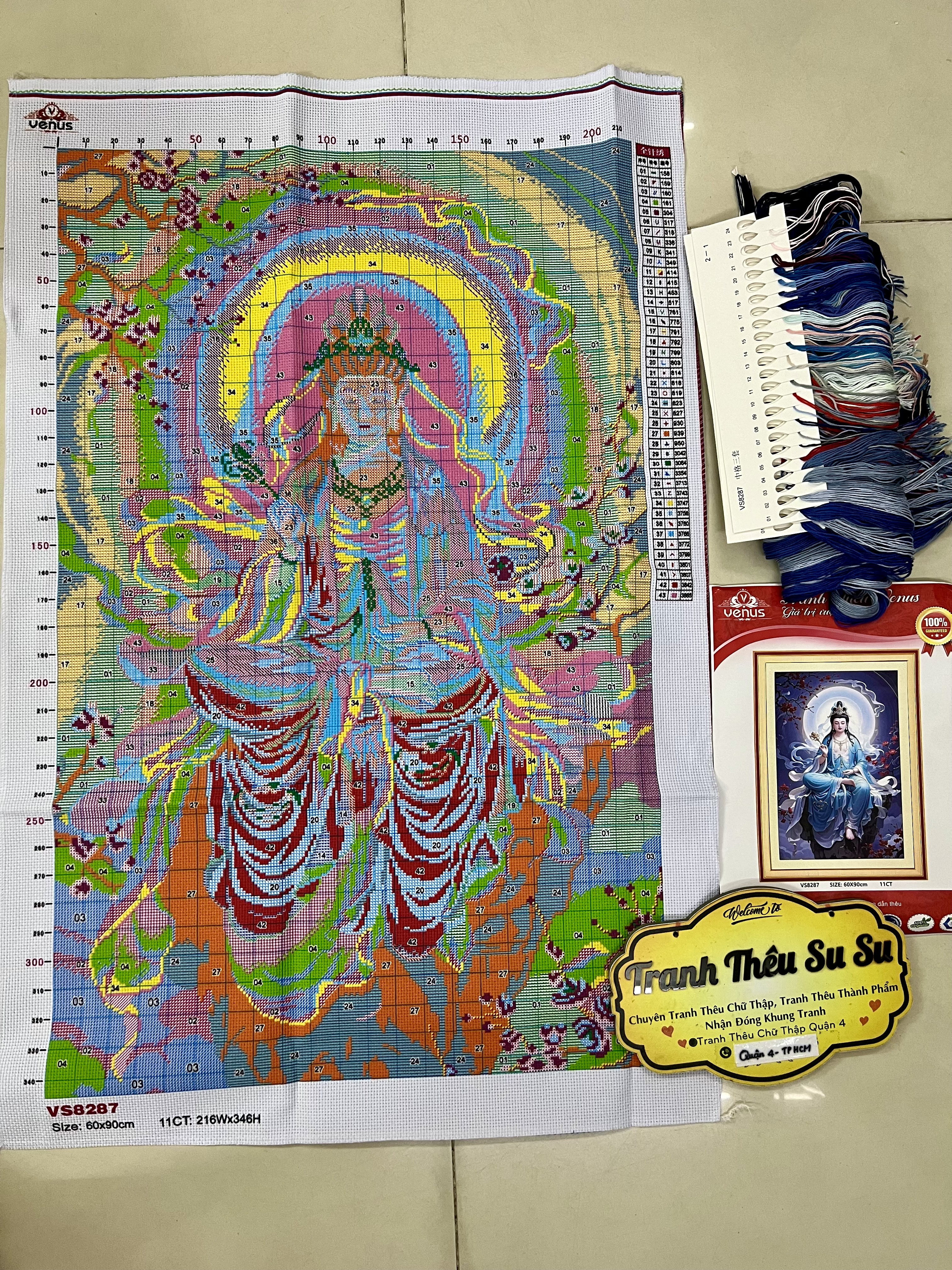 Tranh thêu kín Phật quan âm vs8287, kích thước 60 x 90 cm