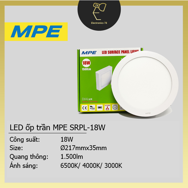 Đèn Led Ốp trần Tròn, Ốp nổi ngoài ban công MPE - Ánh sáng Trắng/Vàng