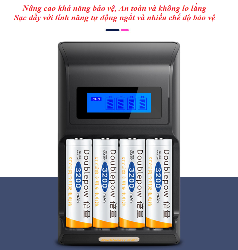 Bộ Sạc Màn Hình LCD tốc độ cao K98B Đen Tặng Tèm Hộp 4 PIN SẠC AA 3200mAh