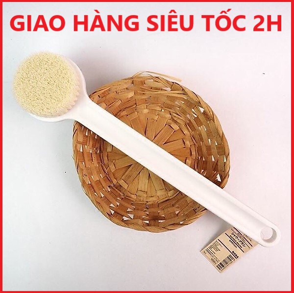Bàn chải chà lưng, massage toàn thân cán dài Shower Brush, có móc treo - Màu trắng