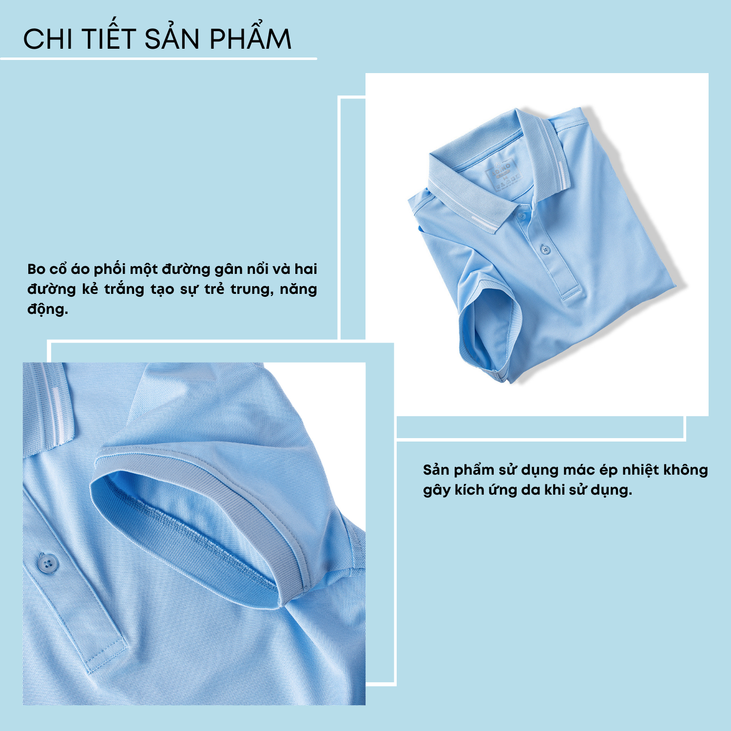 Áo thun nam có cổ màu xanh biển phối viền ADINO vải polyester cotton mềm mịn dáng slimfit công sở trẻ trung AP96