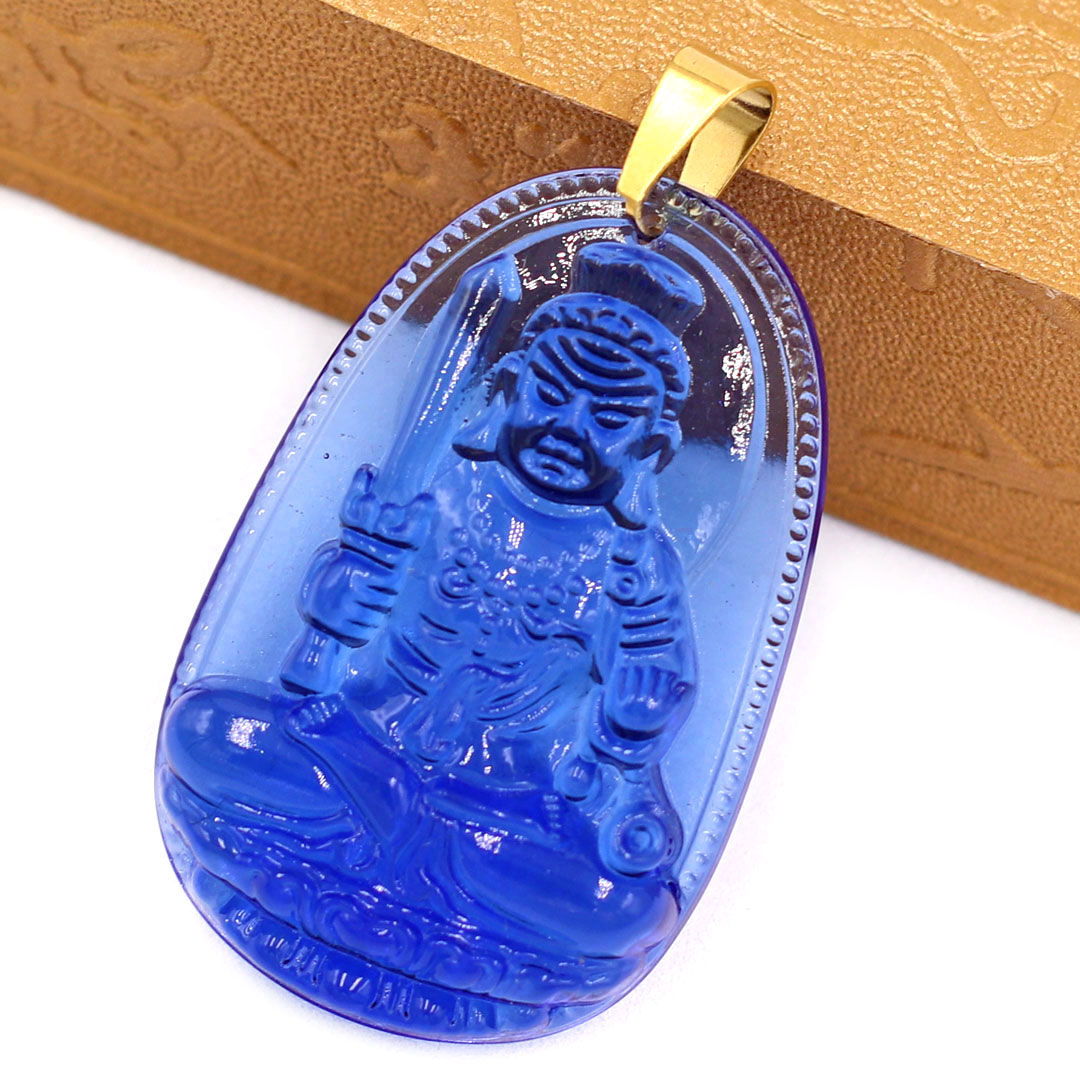 Mặt Phật Bất động minh vương pha lê xanh 5cm