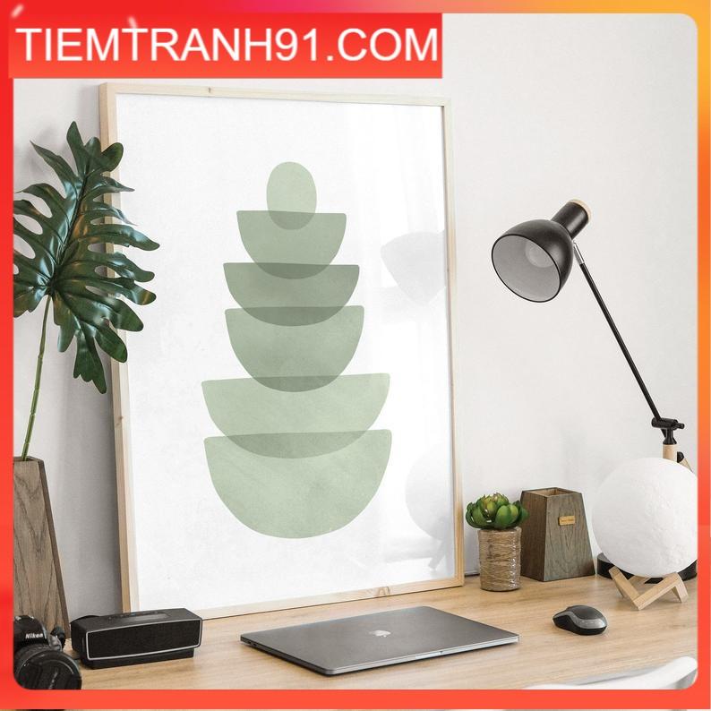 Tranh treo tường | Tranh trừu tượng - Abstract mint green bowls digital art print, Modern minimal shapes poster