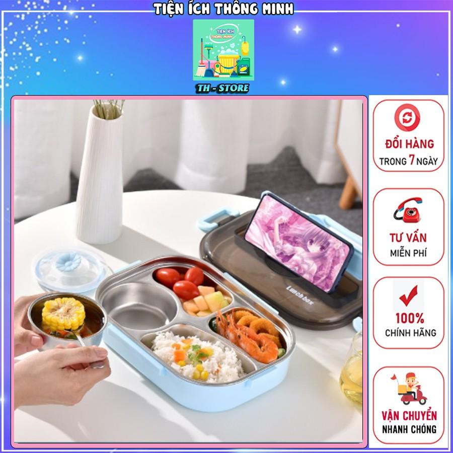 Hộp đựng cơm văn phòng giữ nhiệt hiện đại, 4 ngăn chống tràn, có bát để canh, tặng kèm đũa thìa inox siêu bền - TT1214