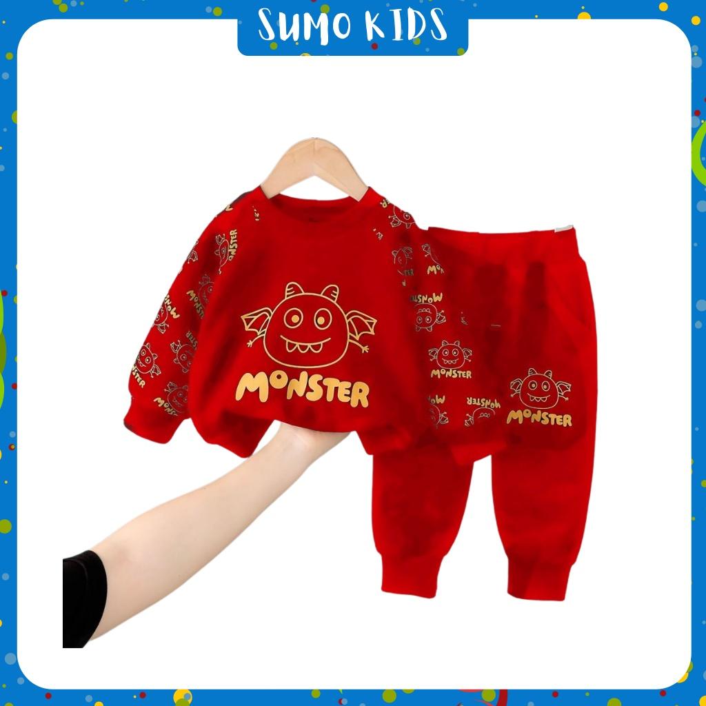 Bộ Nỉ Dài Tay Thu Đông Cho Bé In Hình Monter Cực Hot Cho Bé Từ 7-17kg - SUMO KIDS