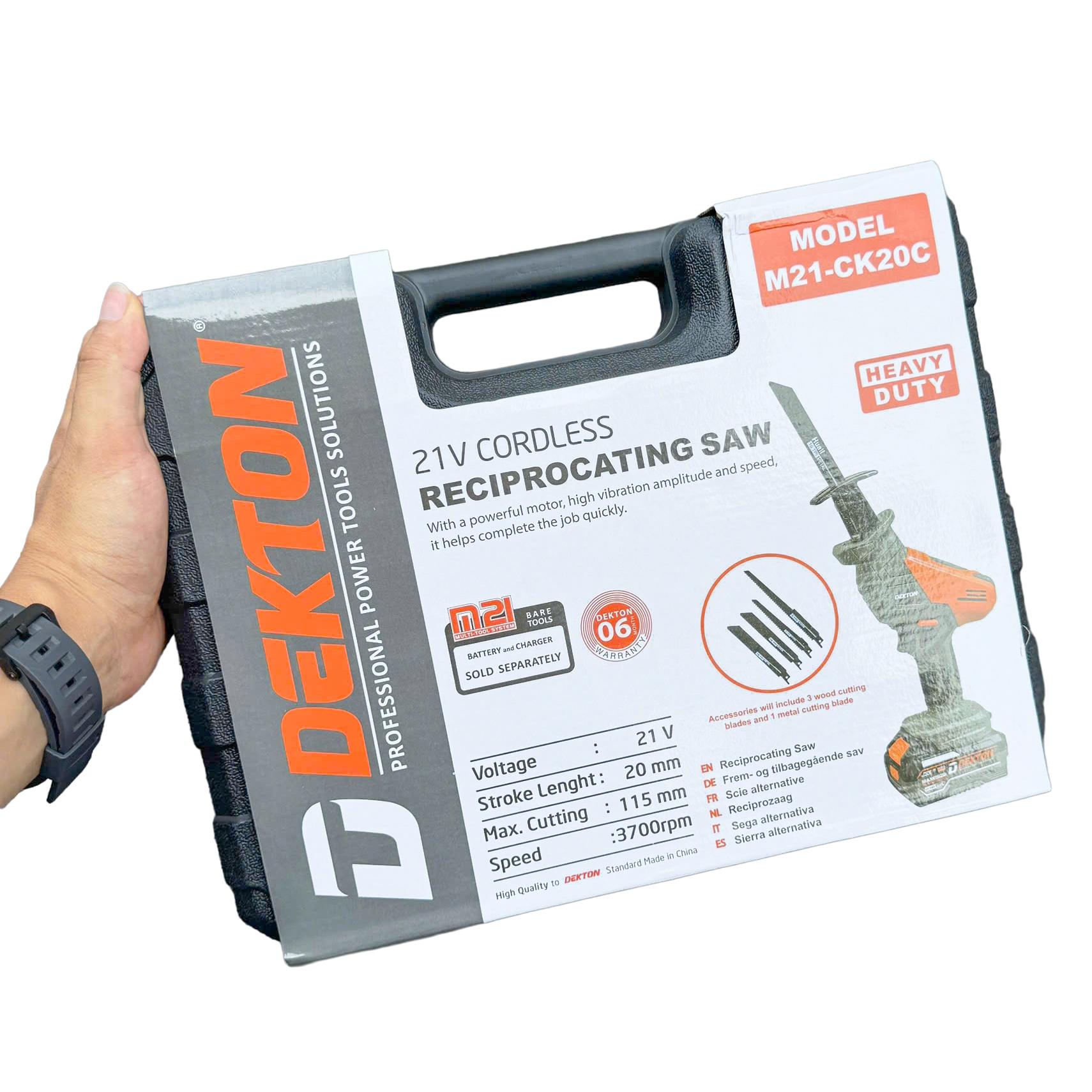 MÁY CƯA KIẾM PIN 21V KÈM HỘP NHỰA VÀ 4 LƯỠI CẮT M21-CK20C DEKTON - HÀNG CHÍNH HÃNG