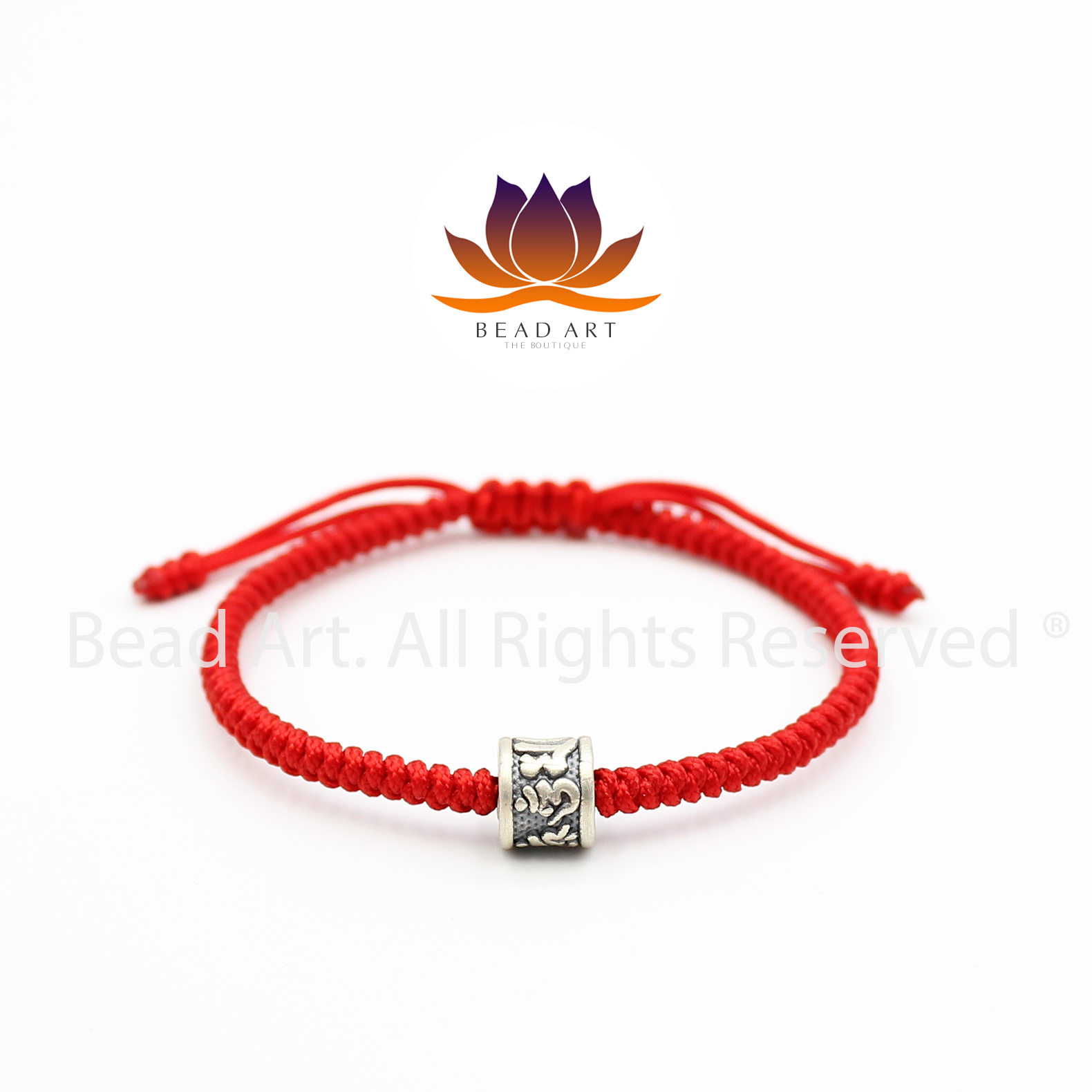 Vòng Tay Thắt Dây Đỏ, Chỉ Đỏ Nút Tibet, Charm Bạc 999 Lục Tự Chú Om Mani Padme Hum, Vòng Tay Phong Thuỷ - Bead Art
