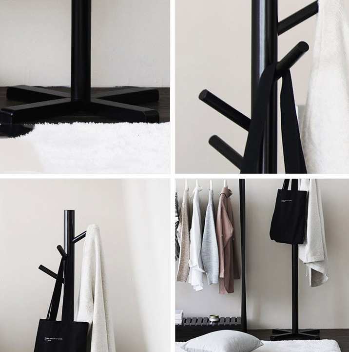 CÂY TREO QUẦN ÁO HÀN QUỐC GỖ LẮP RÁP- STANDING HANGER MÀU ĐEN