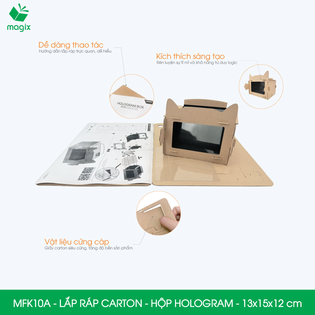 MFK10A - 15x13x12 - Hộp giấy chiếu phim Hologram 3D - Lắp ráp carton - Tạo ảo ảnh từ điện thoại