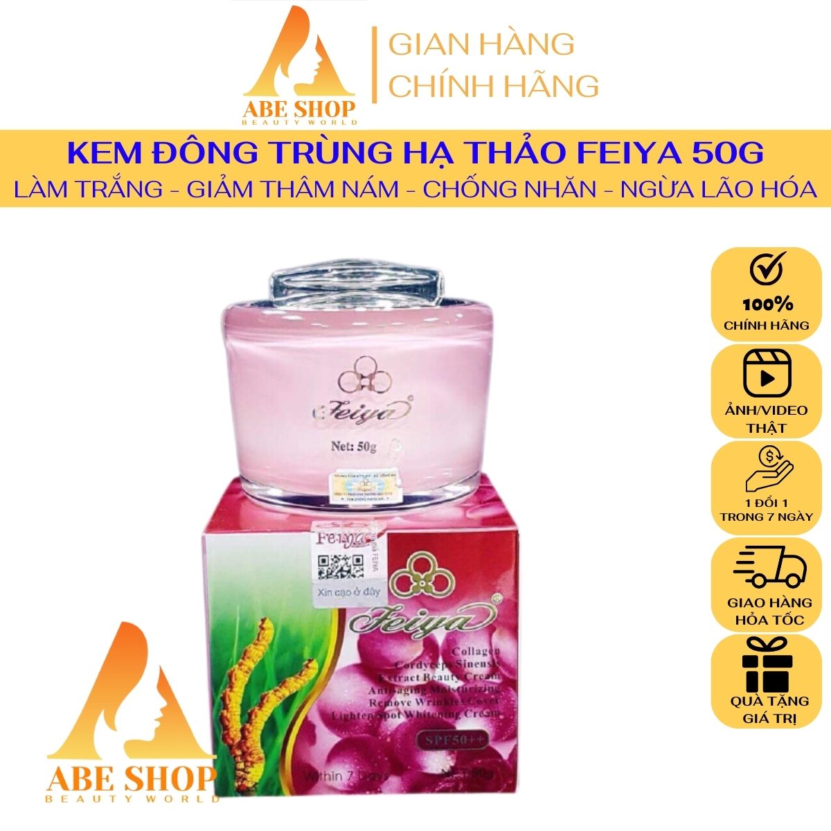 Kem Feiya Đông Trùng Hạ Thảo 50G - Làm Trắng - Giảm Thâm Nám - Cải Thiện Da Tối Màu - Cân Bằng Da - Chống Lão Hóa