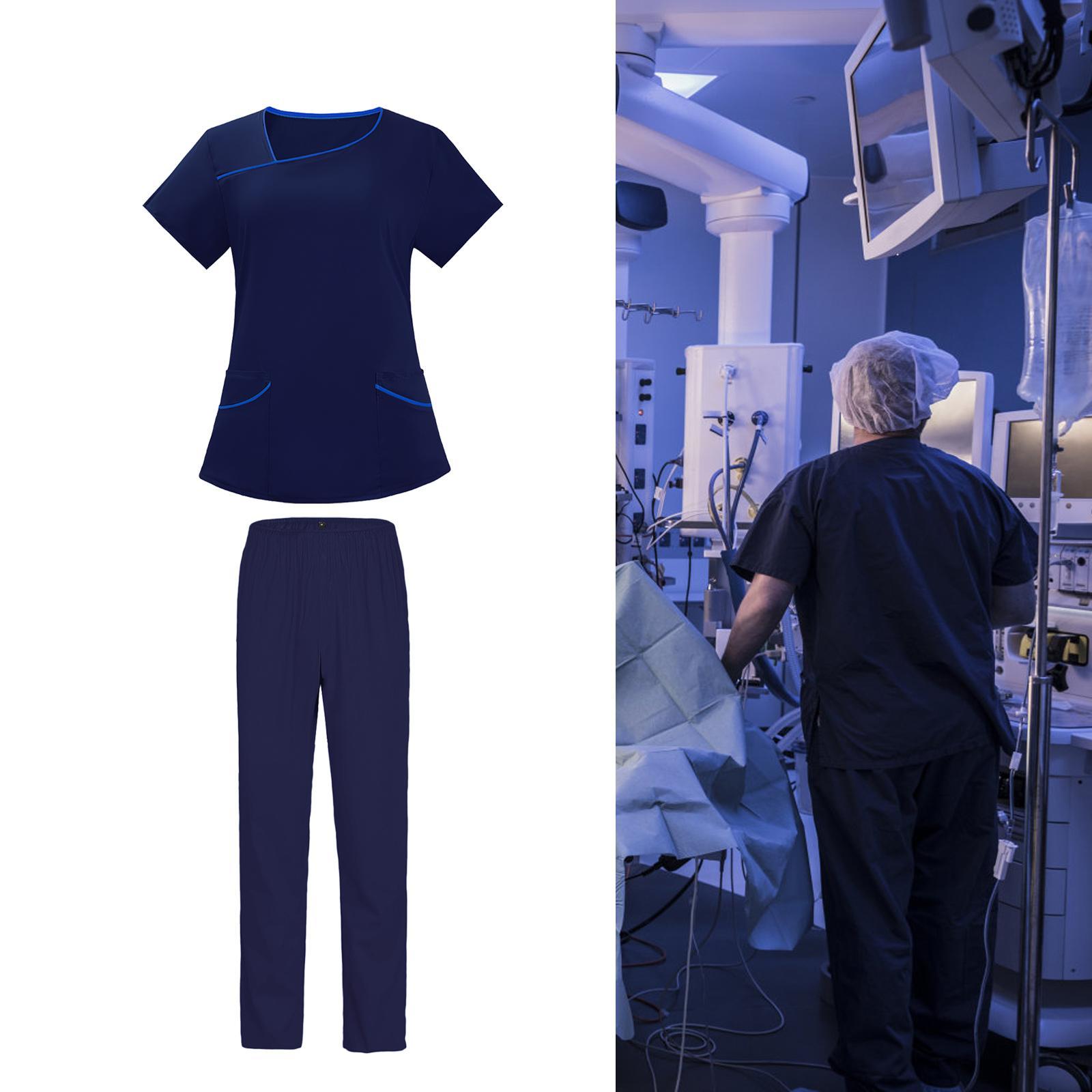 Men Women Scrubs Set, Nursing Scrubs Uniform Elastic Tops and Scrub Pants Unisex Hospital Nurse Costume for Pet Shop Massaging, Cosmetology