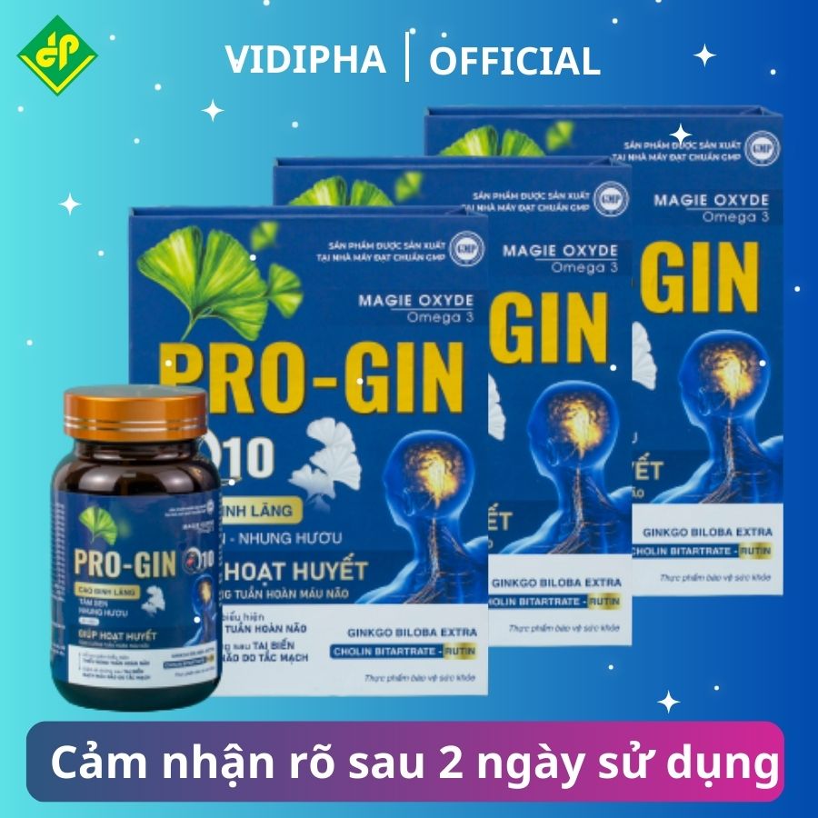 Hoạt huyết dưỡng não PROGIN Q10 - VIDIPHA Giảm Đau Đầu, Mất Ngủ, Suy Nhược Thần Kinh, Tăng Tuần Hoàn Máu Não Hộp 30v