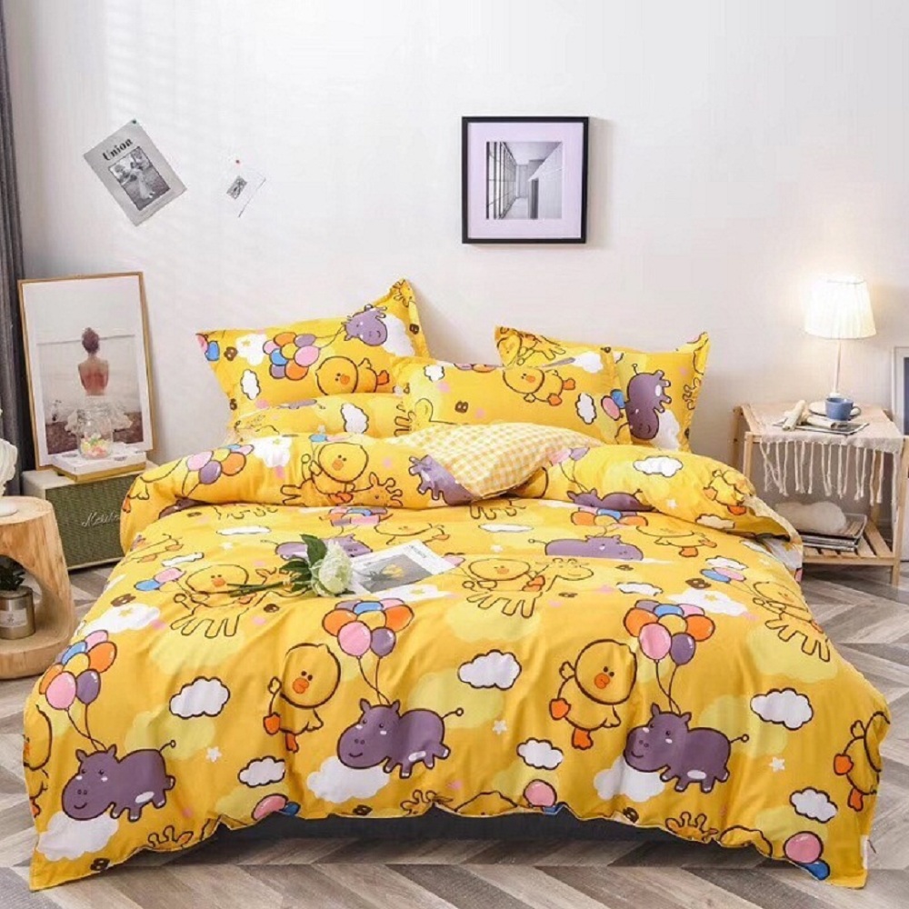 Bộ Chăn Ga Gối Cotton Poly Nhập Khẩu Set Gồm 4 Món Hàng Đẹp Mã 01 (gồm 1 vỏ chăn có khóa lồng ruột, 1 ga giường, 2 vỏ gối)