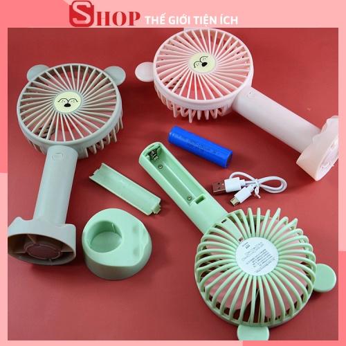 Quạt Mini Cầm Tay Tai Gấu Tích Điện 3 Chế Độ Gió Có Chân Đế Kẹp Điện Thoại Để Bàn Tiện Dụng 88110 THẾ GIỚI TIỆN ÍCH