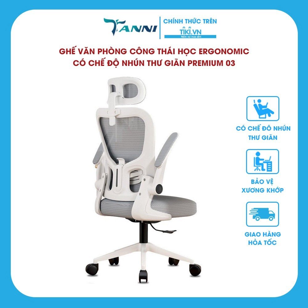 Ghế Văn Phòng Công Thái Học Ergonomic TANNI Premium 03, Ghế Xoay Văn Phòng Làm Việc Cao Cấp Nhập Khẩu