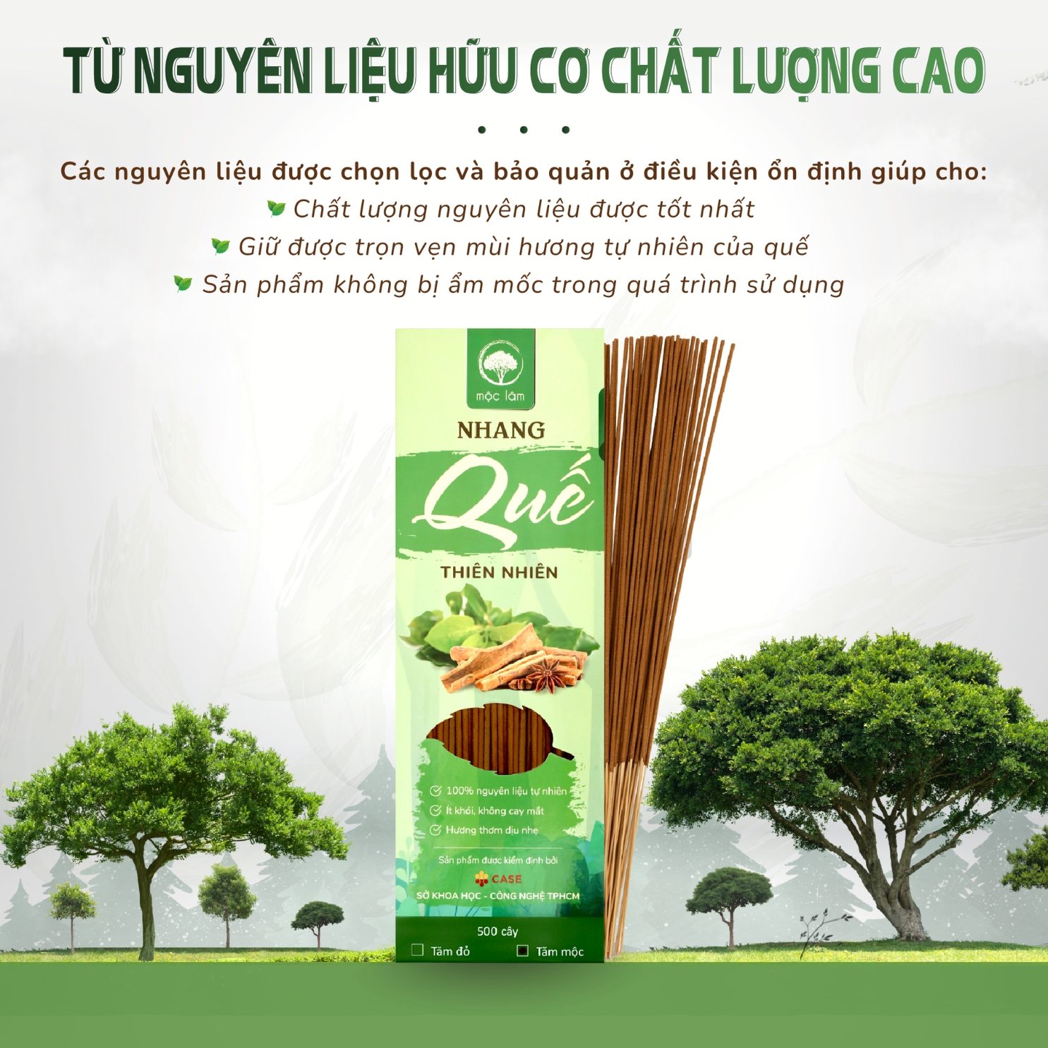 [HỘP 400cây] Nhang Quế Thiên Nhiên MỘC LÂM 38cm - Nhang Sạch - Ít Khói - Hương thơm thanh dịu - Nhang sạch ít khói