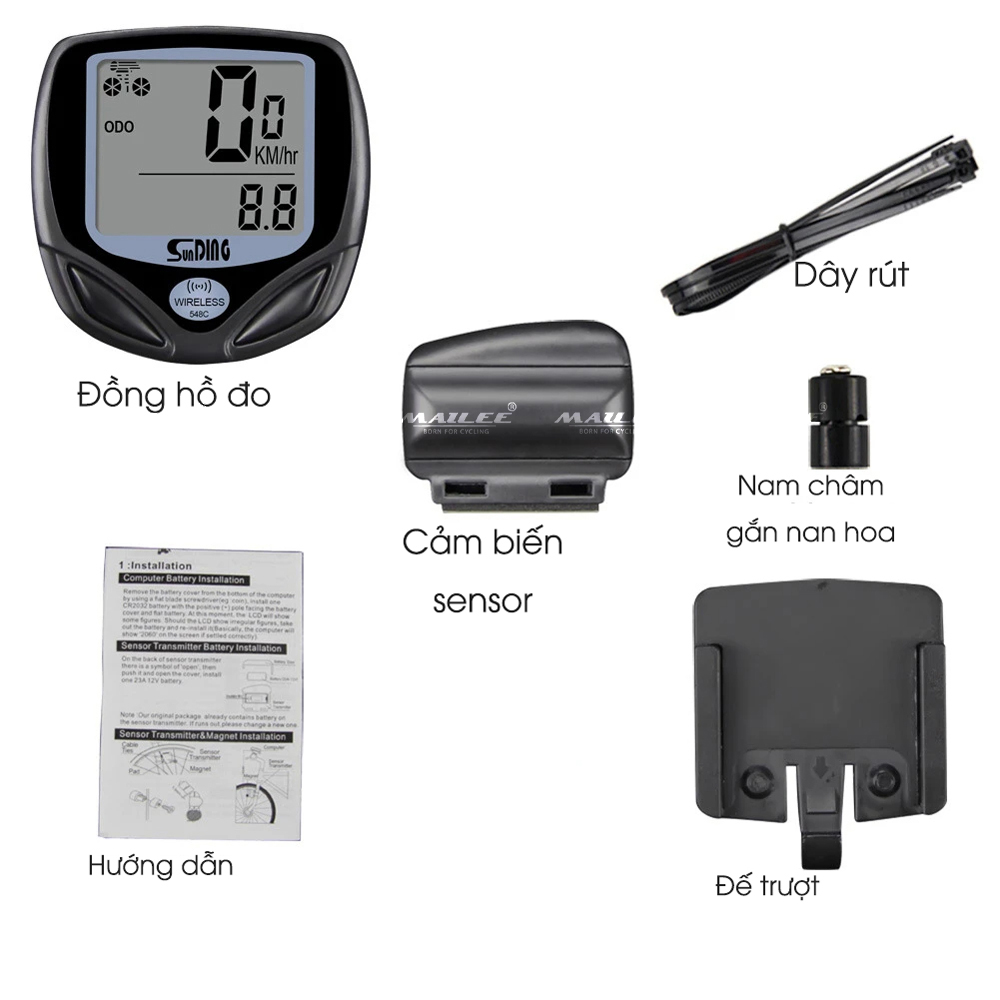 Đồng hồ đo đạp xe đạp không dây SD-548C Chống nước Cảm biến nam châm, đo tốc độ xe, quãng đường Đa chức năng Phụ kiện xe đạp - Mai Lee