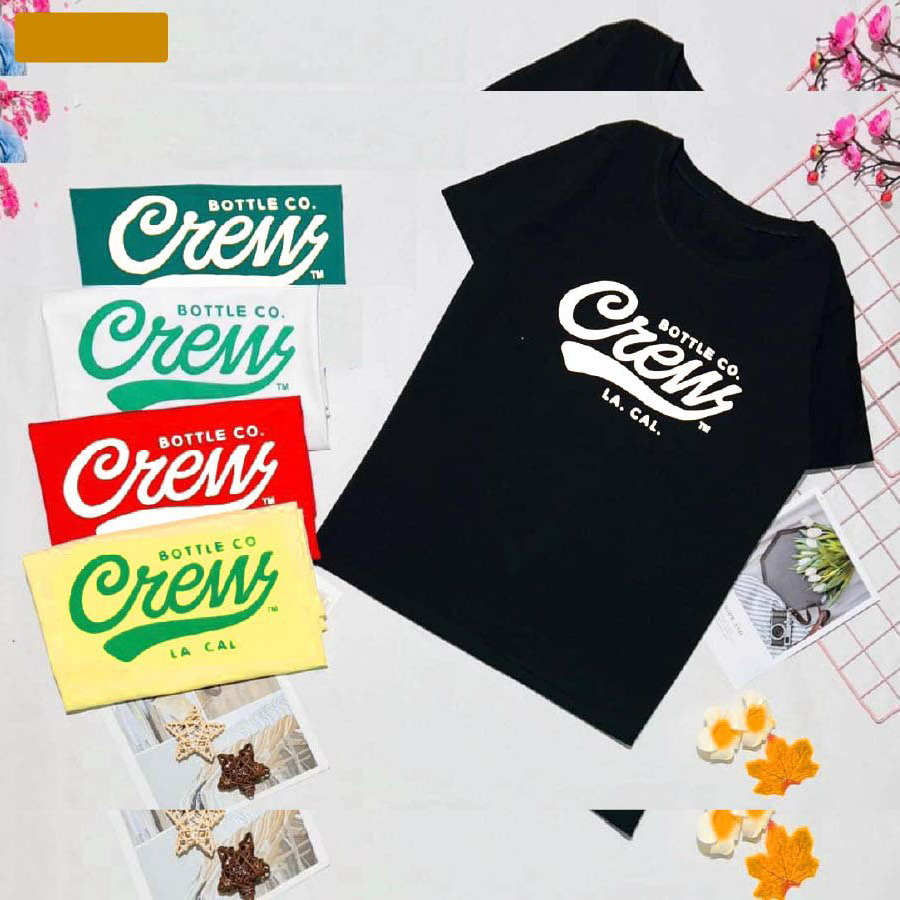 Áo Thun Nữ 100% Cotton Màu Trắng In Chữ CREW LA CAL