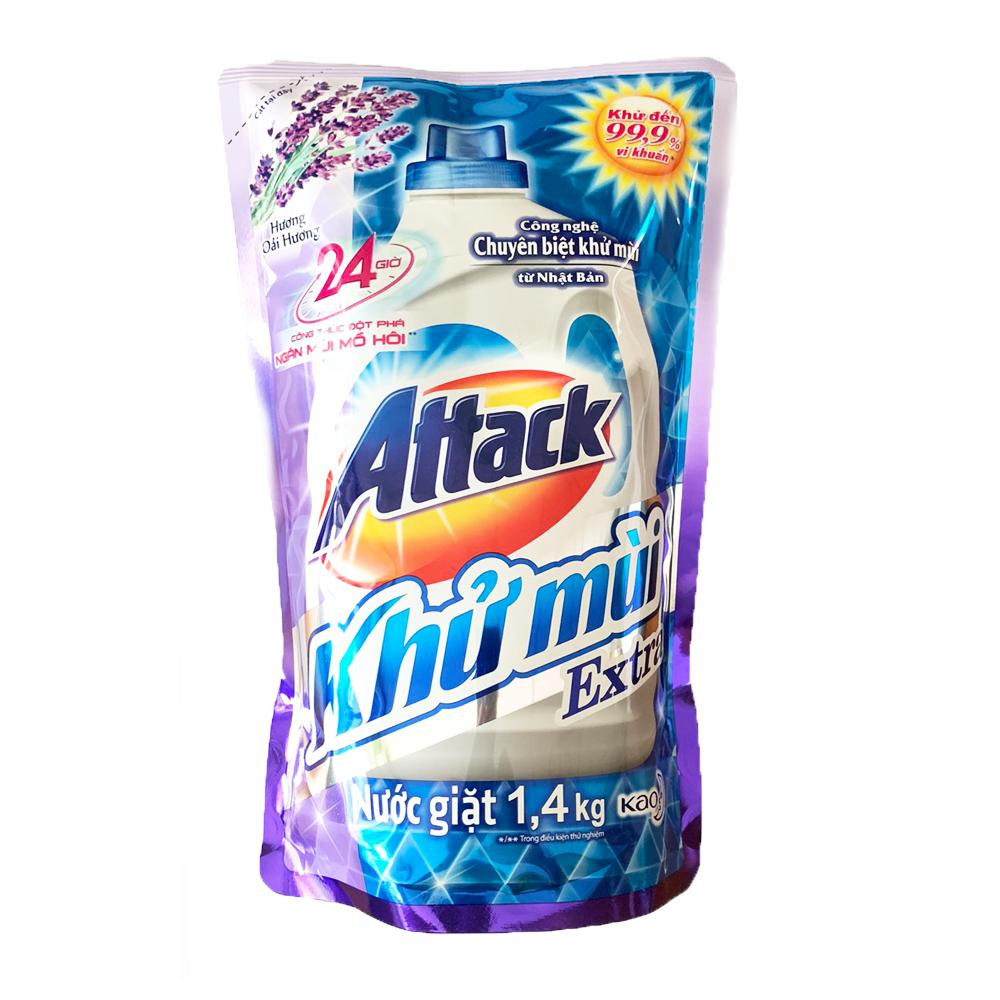 Combo Mix  2 Túi Nước Giặt Attack Khử Mùi Extra Hương Hoa 1.4L (1.4L x 2)