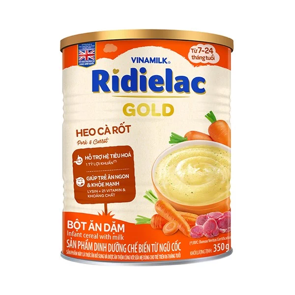 BỘT ĂN DẶM RIDIELAC GOLD HEO CÀ RỐT - HỘP THIẾC 350G