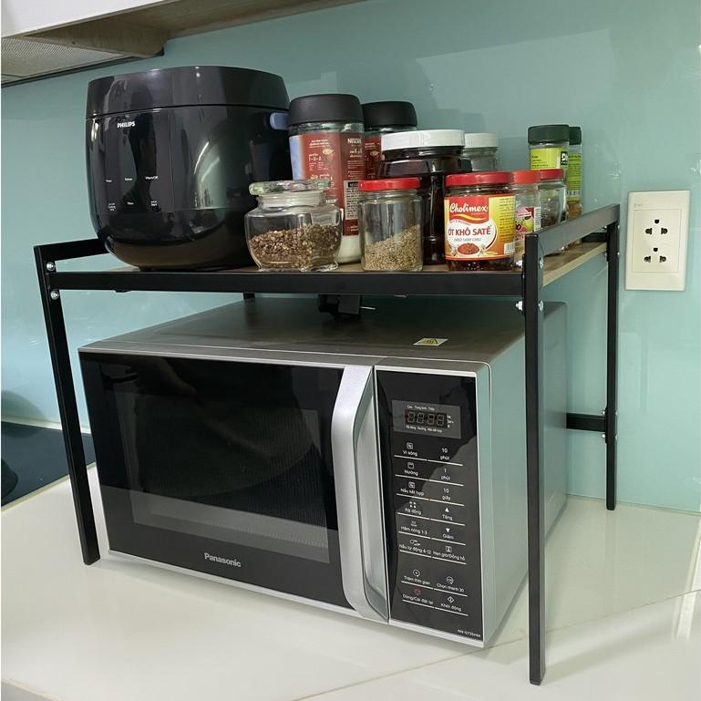Kệ Lò Vi Sóng Đa Năng Thép Cacbon Sơn Đen Tĩnh Điện Mặt Gỗ MDF Phủ Melamine KVS2T