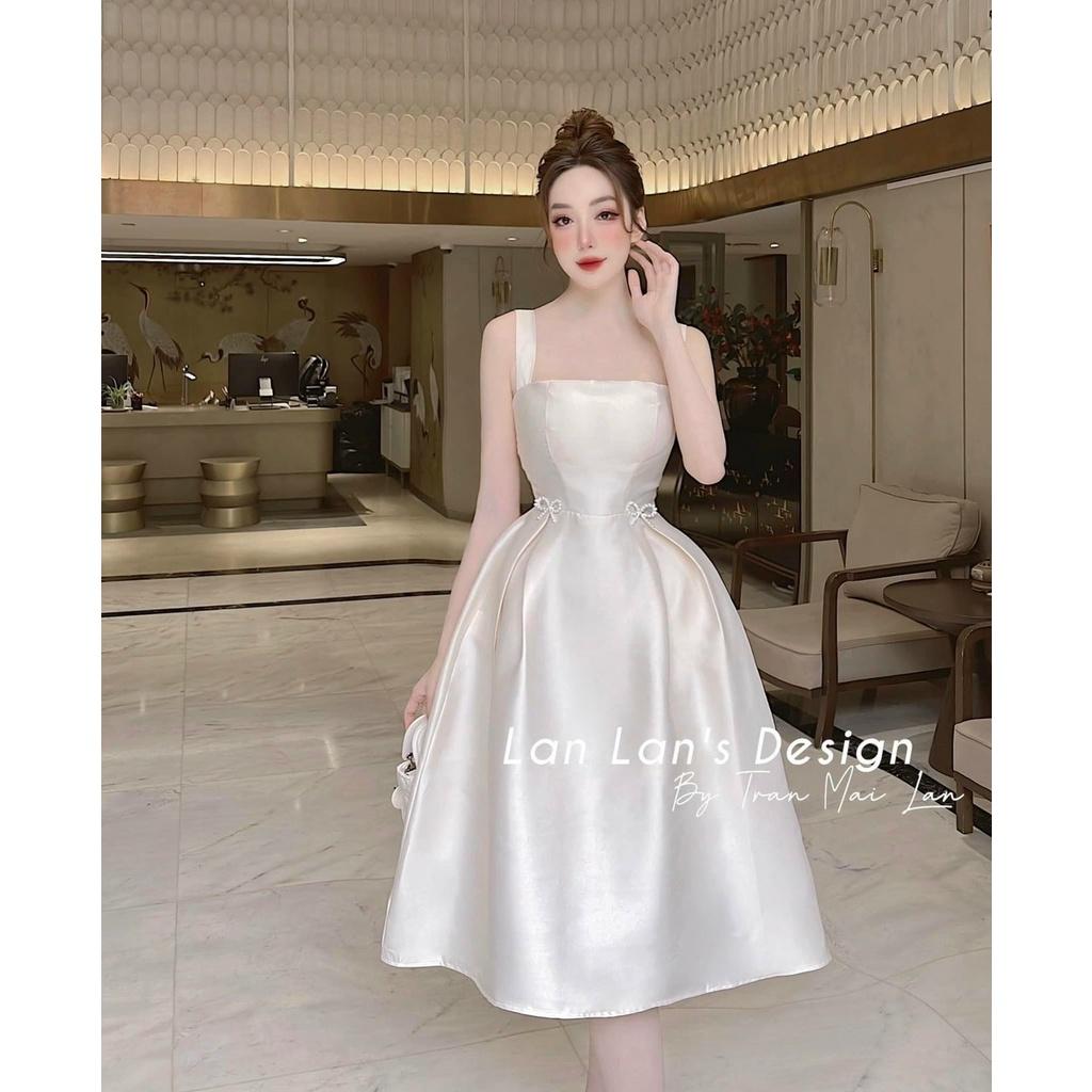Đầm váy nữ 2 dây đính nơ eo với màu siêu tôn da sang chảnh bồng bềnh dành cho các nàng đi dự tiệc