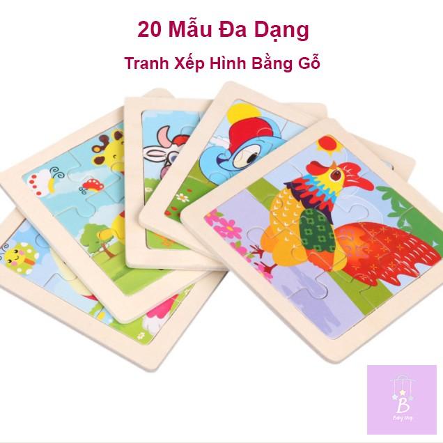 Tranh Xếp Hình- 9 Miếng Ghép Gỗ, Con Vật & Phương Tiện Giao Thông- Đồ Chơi Thông Minh