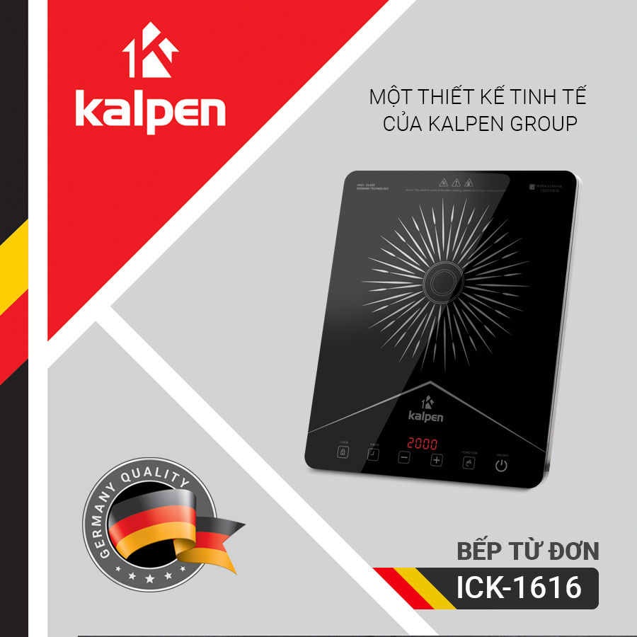 Bếp từ đơn cao cấp Kalpen ICK-1616 công suất 2200W tặng Nồi Inox 28cm  -Hàng chính hãng