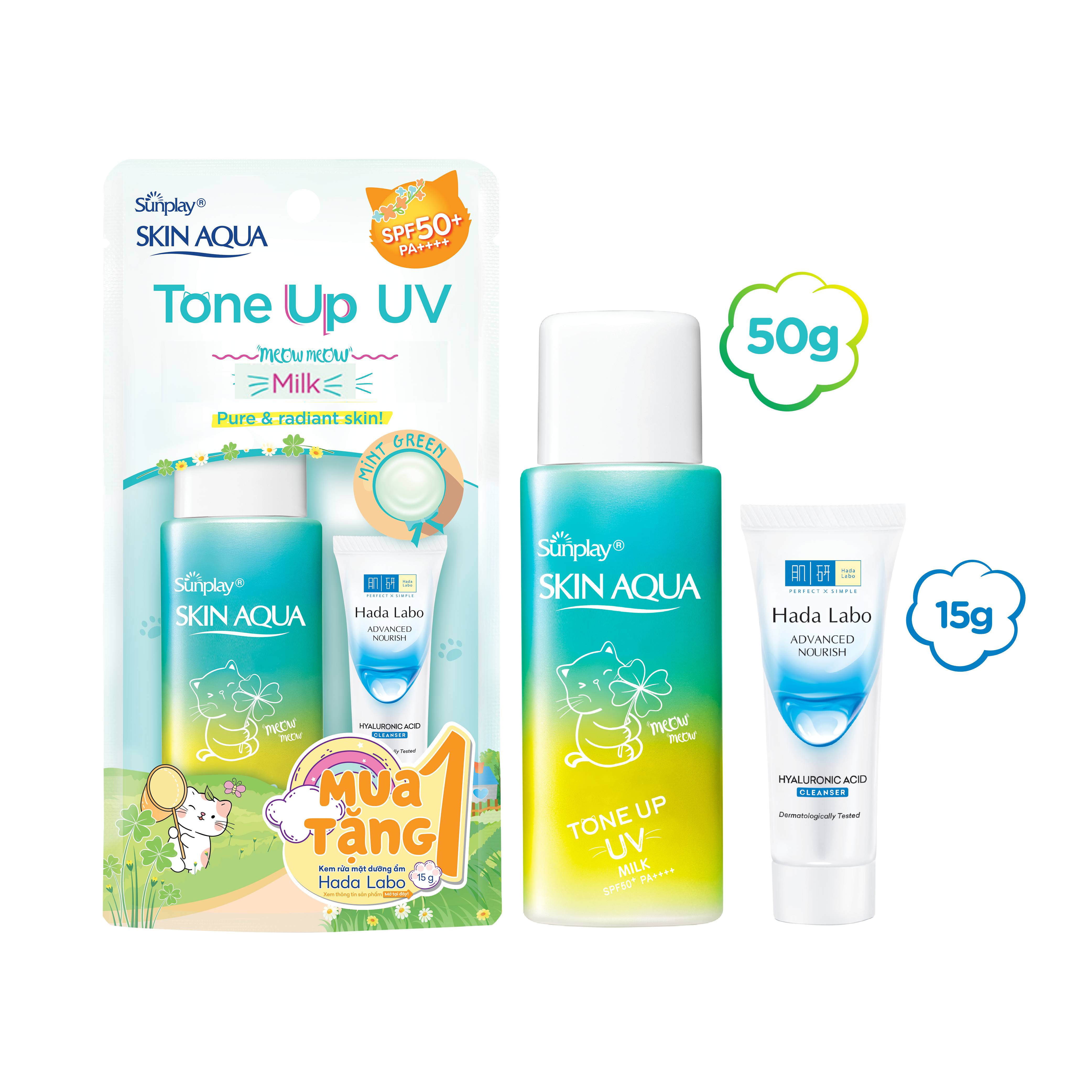 Sữa chống nắng nâng tông dành cho da dầu/hỗn hợp Sunplay Skin Aqua Tone Up UV Milk (Mint Green) (dành cho da sáng, có khuyết điểm đỏ) (50g)