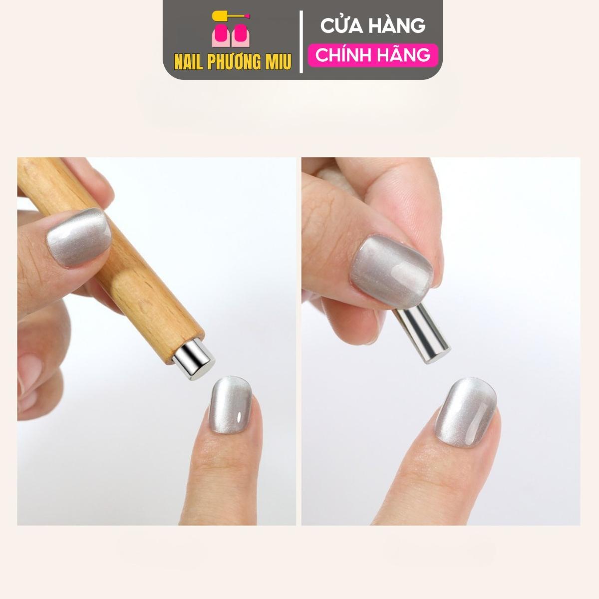 Cây Nam Châm Đẩy Mắt Mèo 2in1 Cán Gỗ Vàng Tròn 2 Đầu To Nhỏ Làm Nail Tiện Lợi, Lực Hút Mạnh, Chống Va Đập, Hút Mắt Mèo Siêu Sáng Nữ Women