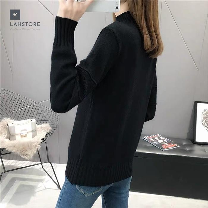 Áo len nữ cổ 3 phân trần gân thừng ấm áp LAHSTORE thu đông 2021 (Trắng)