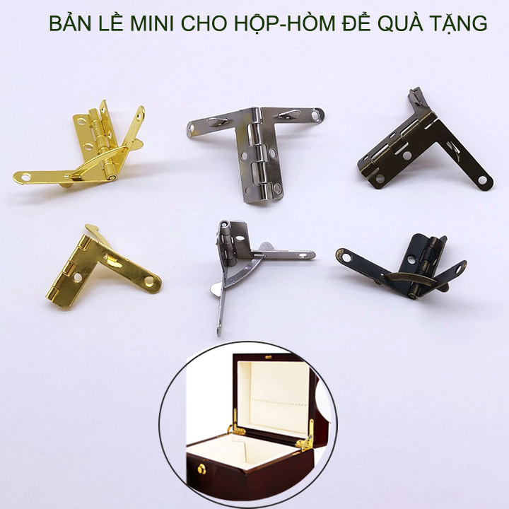 Bộ 4 bản lề chữ thất mini cho hộp để quà tặng, bằng thép mạ chống gỉ, nhiều loại cho khách tùy chọn