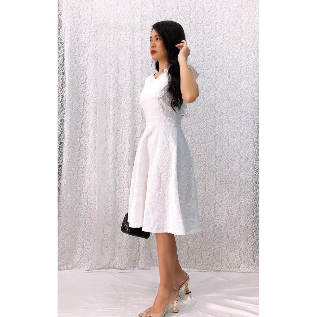 Đầm xòe dự tiệc đính nơ vai trẻ trung