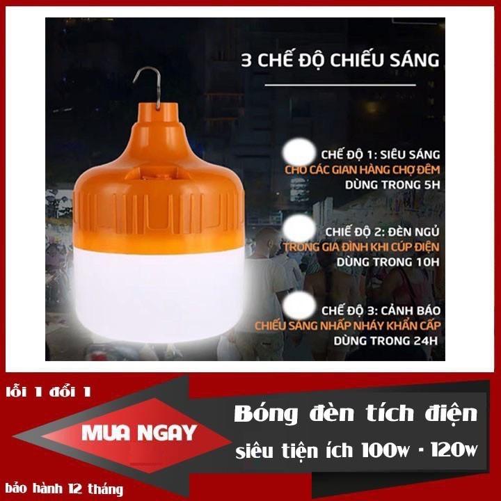 Bóng đèn Led sạc tích điện 6-8h - 100W công tắc 3 chế độ sáng.