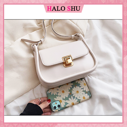 Túi xách nữ, túi đeo chéo khoá gập phù hợp đi tiệc Halo Shu size 21 mã G001 đen, nâu, trắng, xanh ngọc