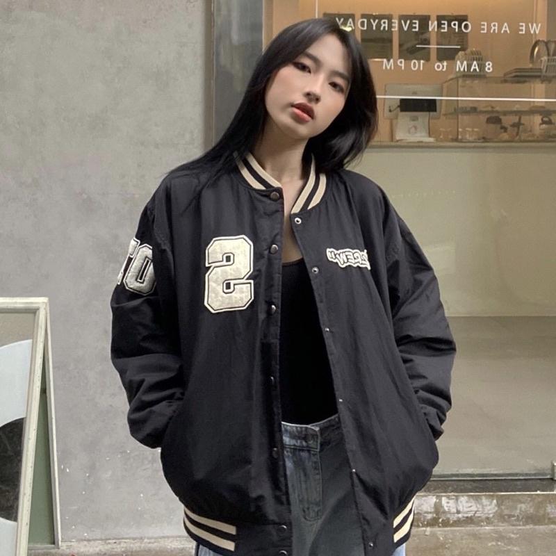 Áo Khoác Dù Bomber Chữ Thêu nổi 07 SEVENIZA màu ĐEN form nam nữ unisex Jaystoree