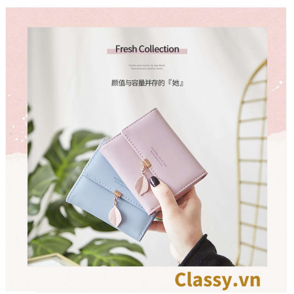 Ví nữ mini Classy hoạt tiết chiếc lá nhiều màu cao cấp có nút bấm T1163