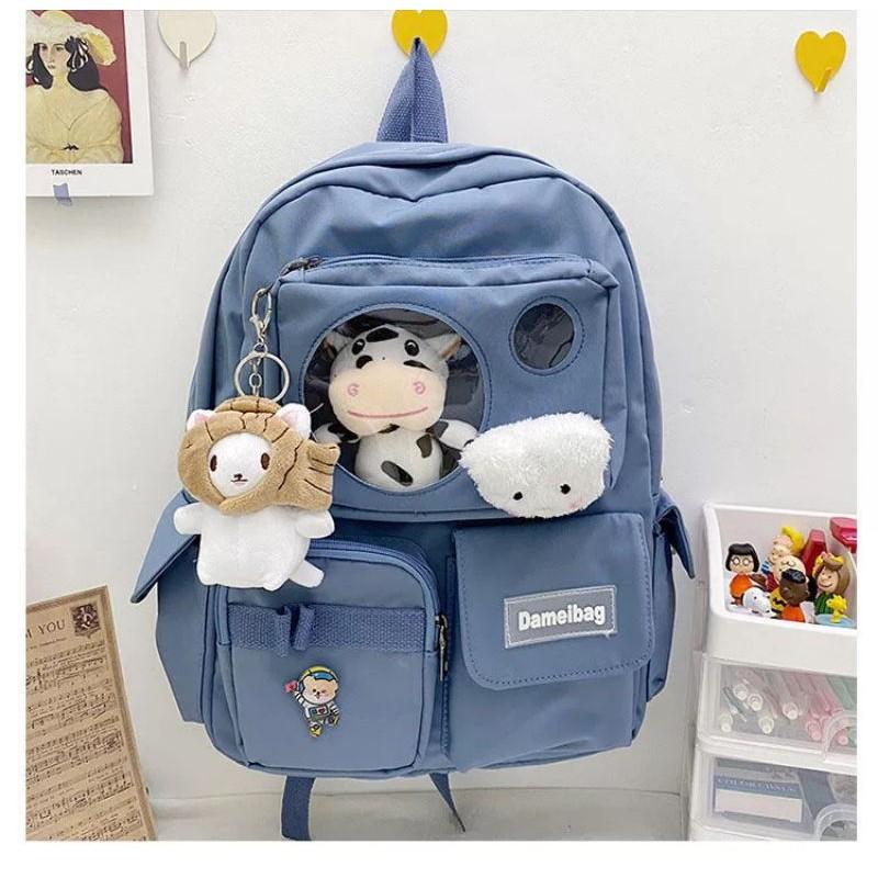 Balo Ulzzang Hàn Quốc học sinh đi học đi chơi ngăn Mica trong suốt phối lưới đi học thời trang Cặp- Balo sinh viên học sinh đa năng