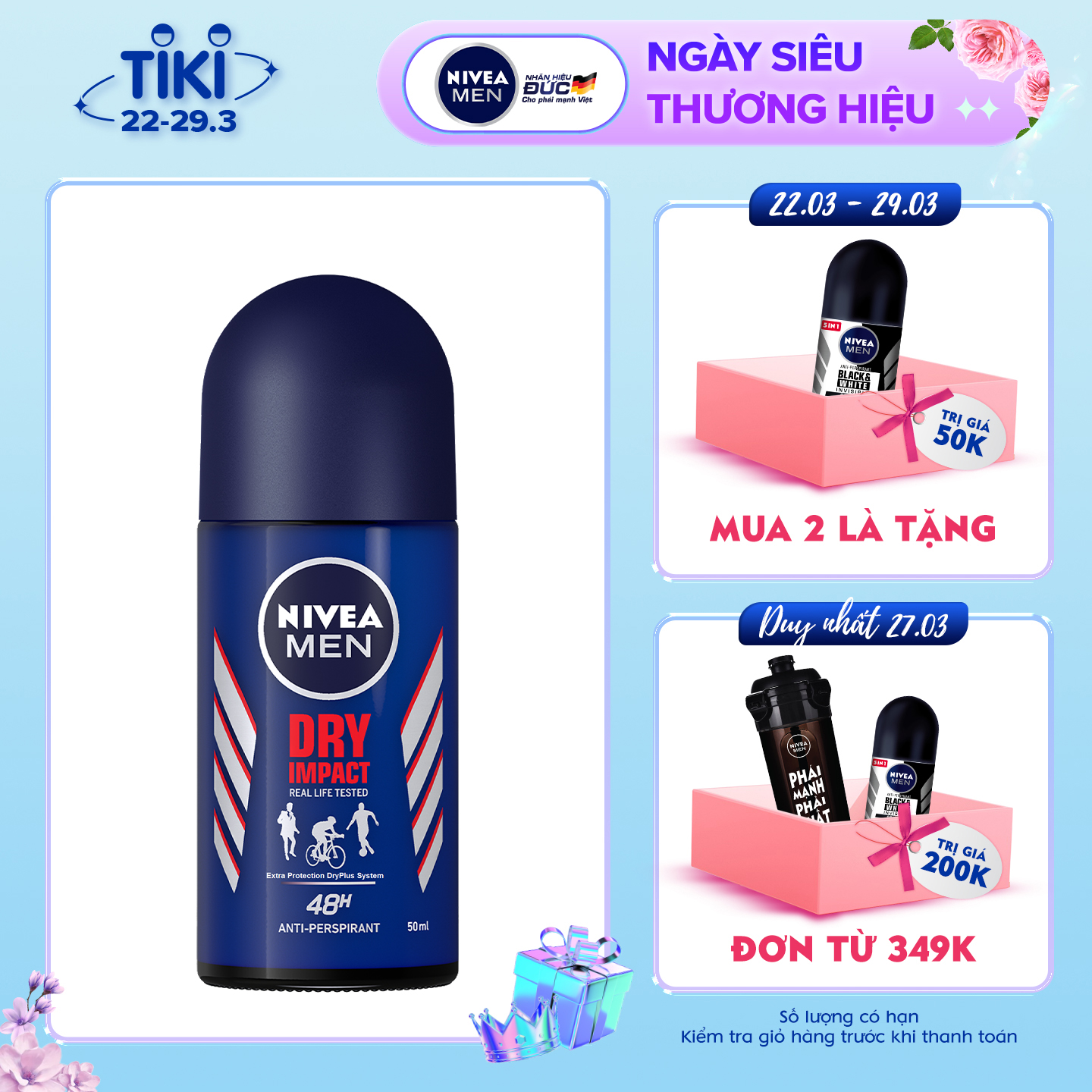 Lăn Ngăn Mùi NIVEA MEN Dry Impact Khô Thoáng (50ml) - 81610