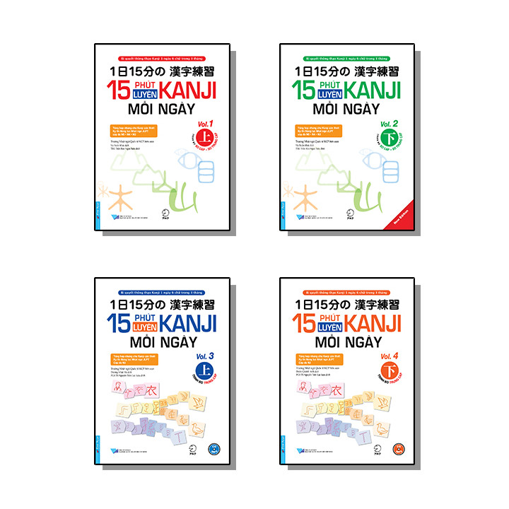 Bộ sách Luyện tập viết chữ Kanji mỗi ngày. Trình độ Sơ - Trung cấp (15 Phút Luyện Kanji mỗi ngày Vol.1, Vol.2, Vol.3, Vol 4)