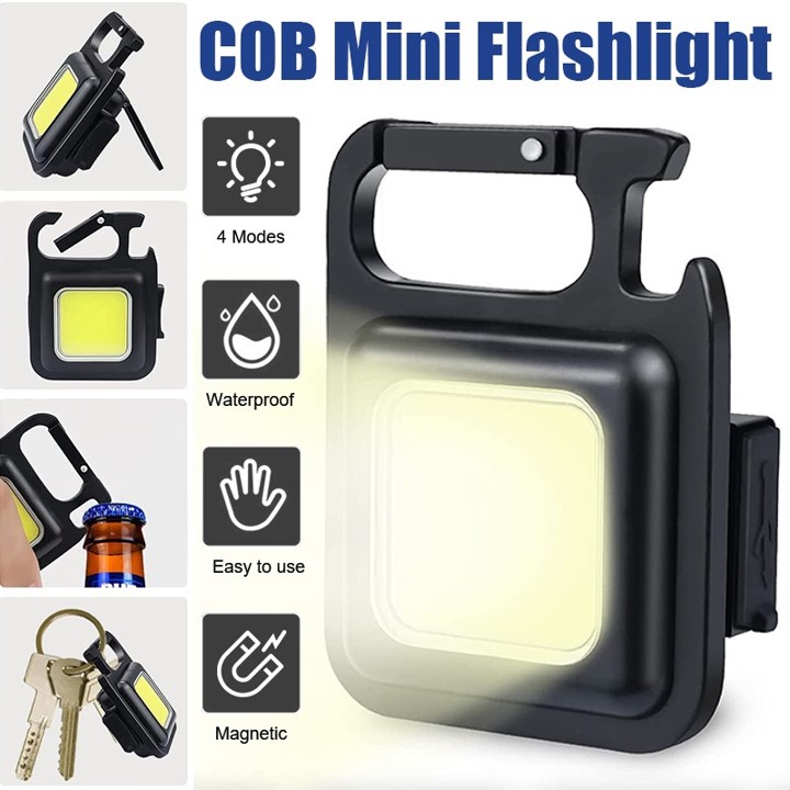 Đèn Led COB Mini Siêu Sáng 3 Chế Độ Kiêm Móc Khóa Dùng Pin Sạc