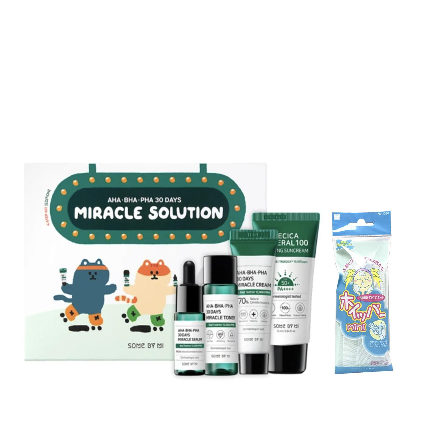 Bộ Kit 4 Món Dưỡng Da Làm Giảm Mụn Some By Mi AHA - BHA - PHA 30 Days Miracle Solution 4- Step Kit +Tặng Kèm 1 Túi Lưới Rủa Mặt Tạo Bọt