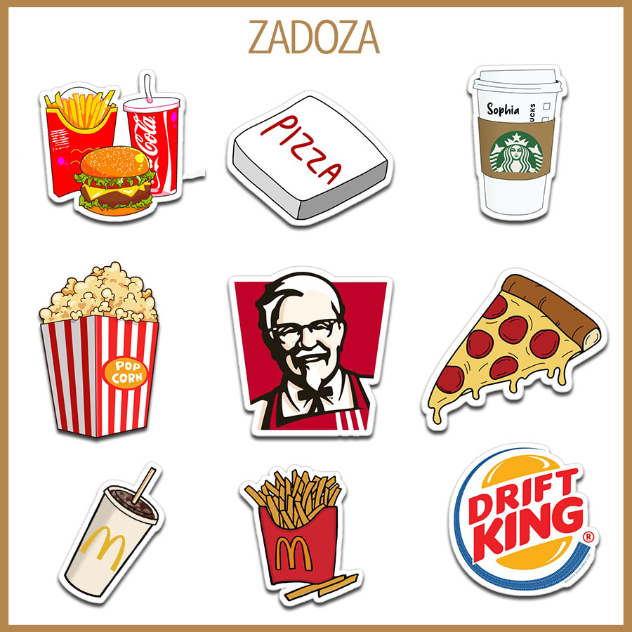 Sticker đồ ăn nhanh, fastfood decal dán laptop , điện thoại hình dán trang trí