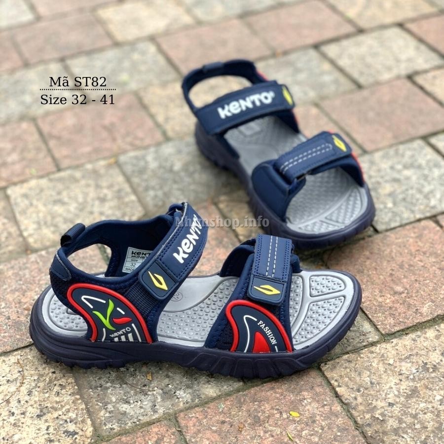 Dép sandal bé trai KENTO xanh navy quai hậu kiểu dán êm nhẹ chống trơn trượt cao cấp phù hợp cho trẻ em học sinh tiểu trung học 6, 7, 8, 9, 10, 11, 12, 13, 14, 15 tuổi đi học đi biển màu hè NHÍM SHOP ST82