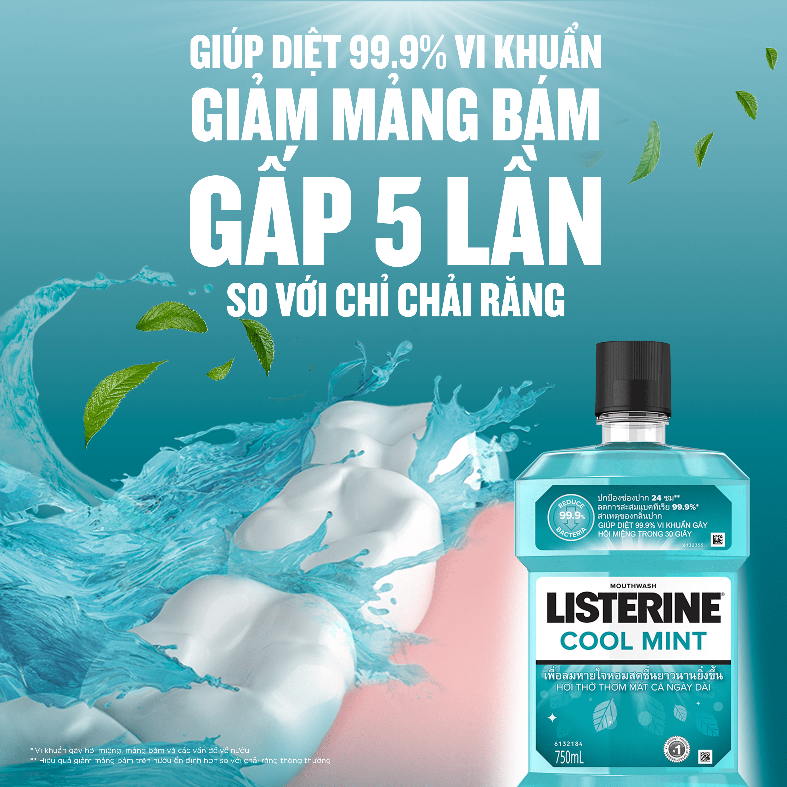 Bộ 2 Nước Súc Miệng Hương Bạc Hà Listerine Cool Mint (750ml/ Chai)