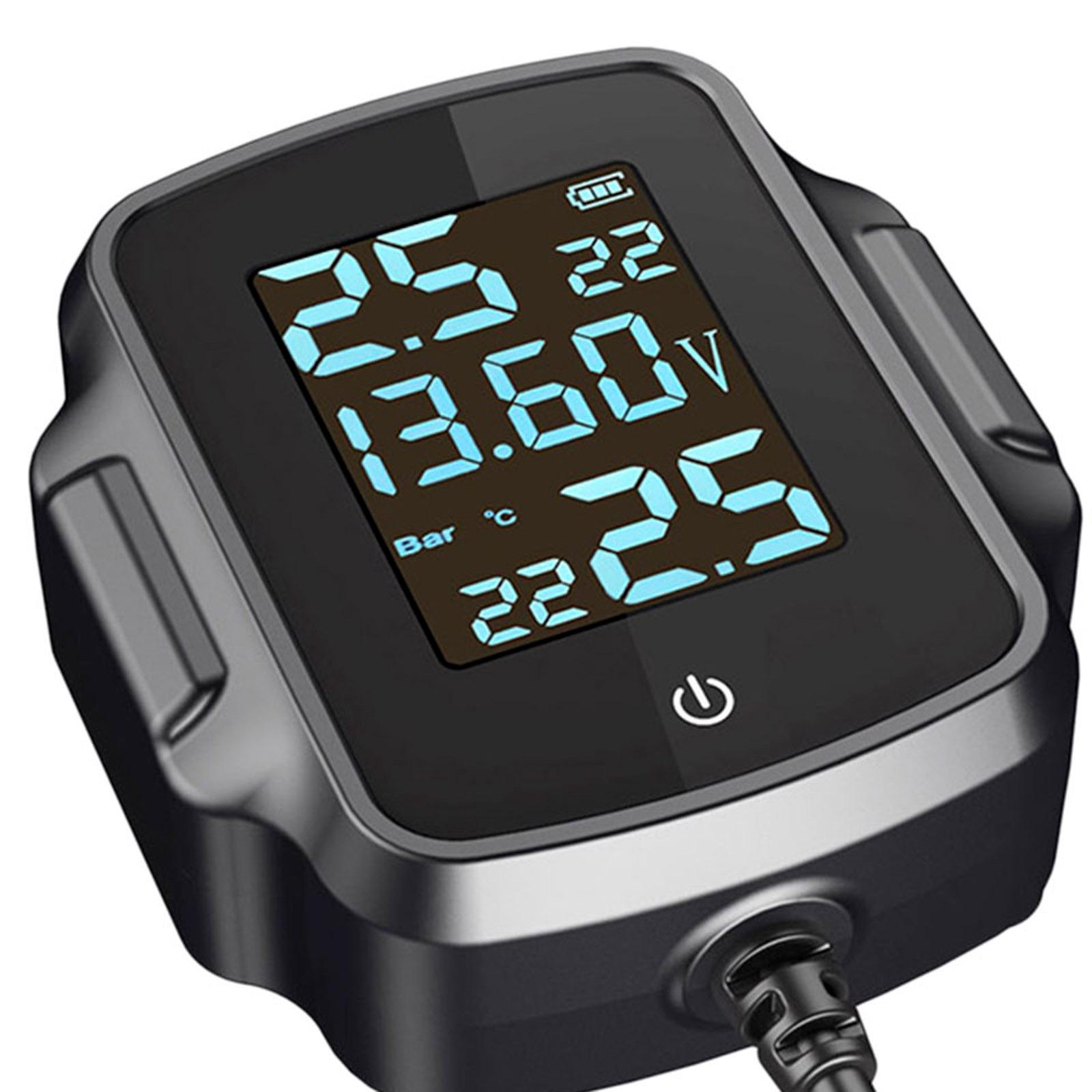 Motorcycle TPMS Tire Pressure Monitoring System Warning Gauge, Tyre Temperature Alarm System, with Voltage Detection, Dustproof
