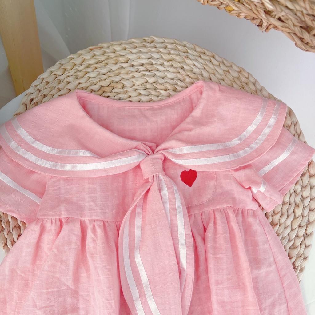 Váy thuỷ thủ hoạ tiết tim cúc mỏ neo màu hồng, vàng vải thô xô cotton mềm mát thấm hút mồ hôi cực tốt
