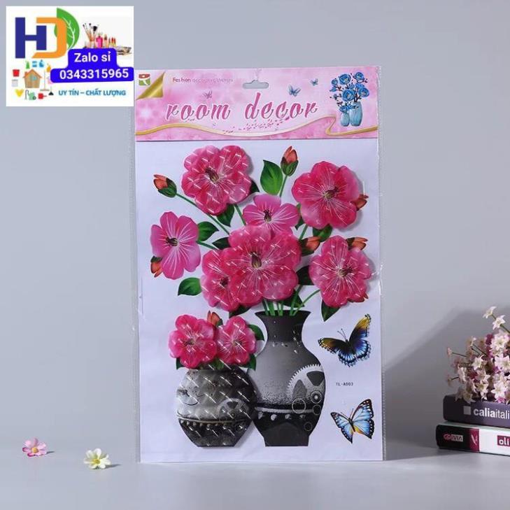 Tranh Dán Tường 3D Hình Bình Hoa, Có Sẵn Keo Dán, Đủ 12 Mẫu Bình Hoa Đẹp Mắt