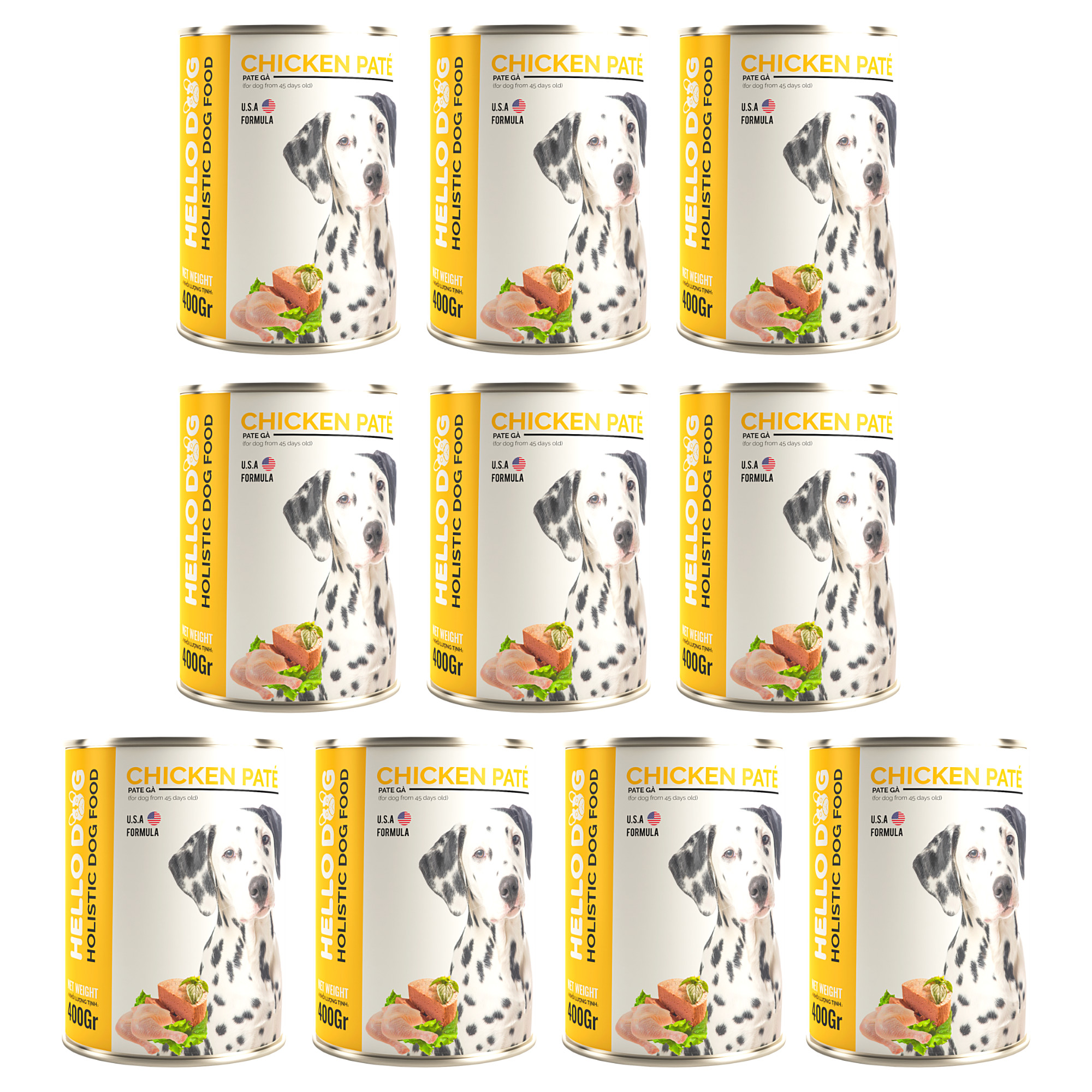 Pate Cho Chó Mọi Độ Tuổi Hương Vị Gà - Hello Dog Chicken Pate 400G ( Combo 10 Lon )